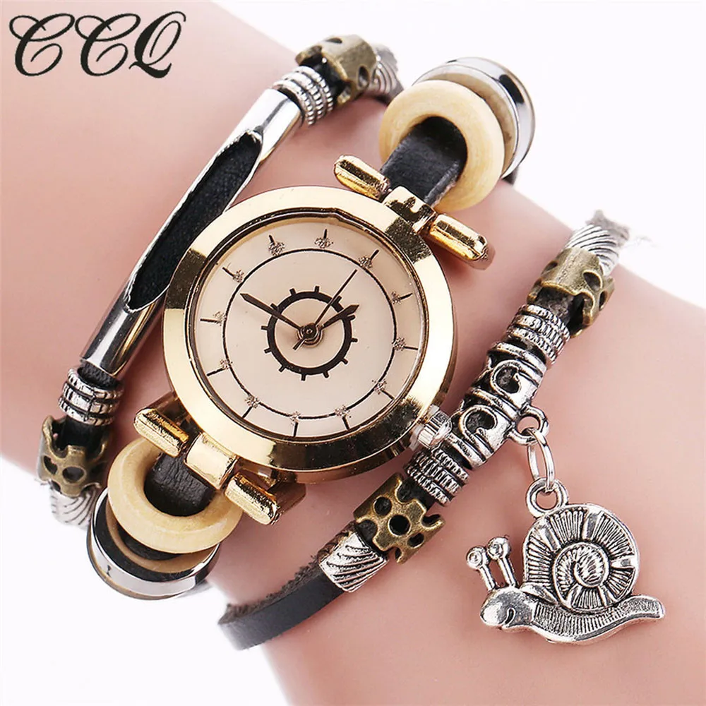 

CCQ Hot Sales Vintage snail Pendant Cow Leather Watch Women Ladies Dress Quartz Wrist Watches Relojes Mujer 533