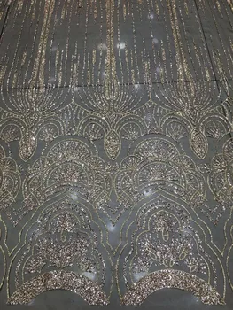

Fashion design African net lace fabric with glitter Gold Most popular French lace fabric for dress with embroidery