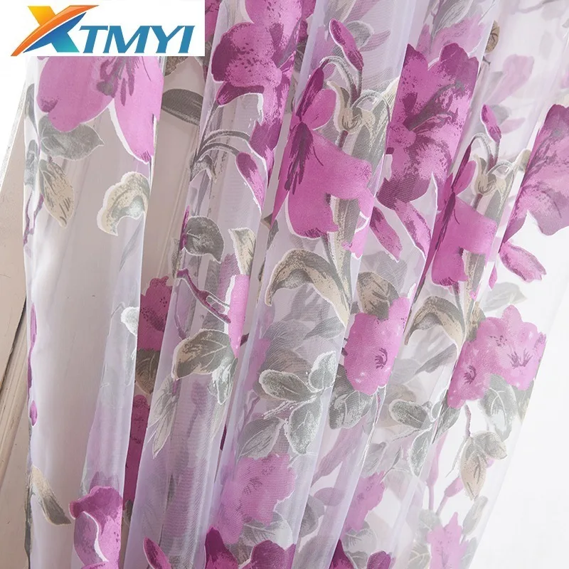 

Ready Made Custom Flower Floral Voile Sheer Tulle Window curtains for Living Room Bedroom Kitchen Door Home Decor