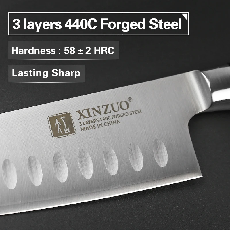 Нож сантоку XINZUO 7 дюймов 3 слойный 440C Core Стальные Кухонные ножи с ручкой G10 для мяса
