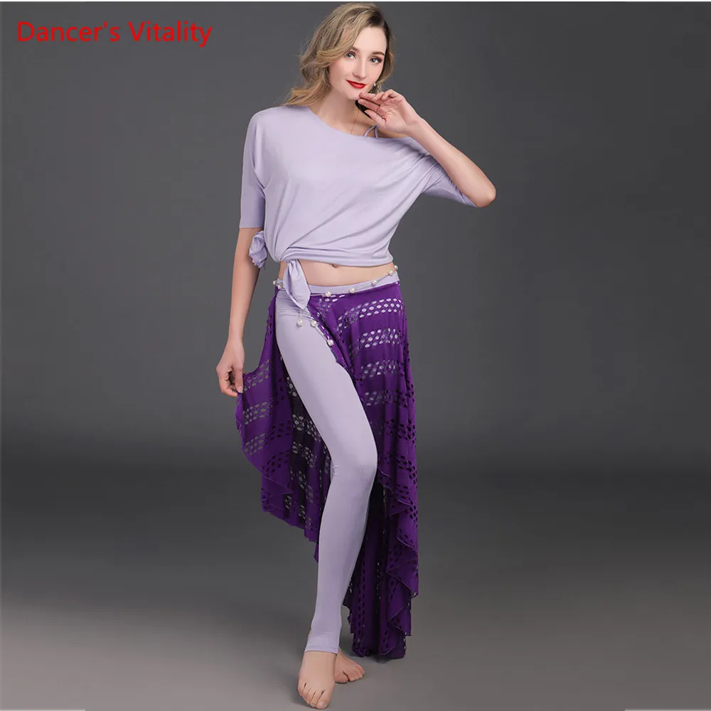 2018 Modal Belly Dance Costume Adults Practice Sleeve dance shirt Hollow performance long skirt