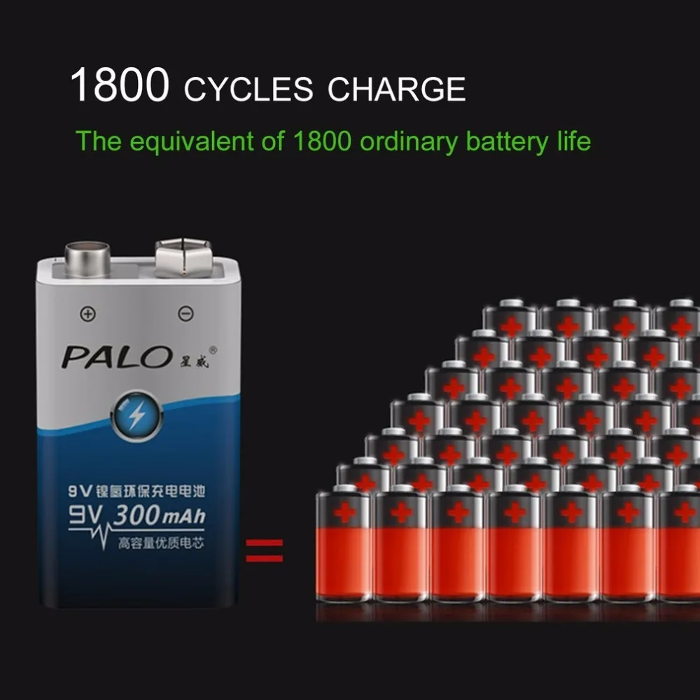 PALO 2 шт./компл. 6F22 006p 9V ni mh 300mah экологически чистые аккумуляторные батареи для