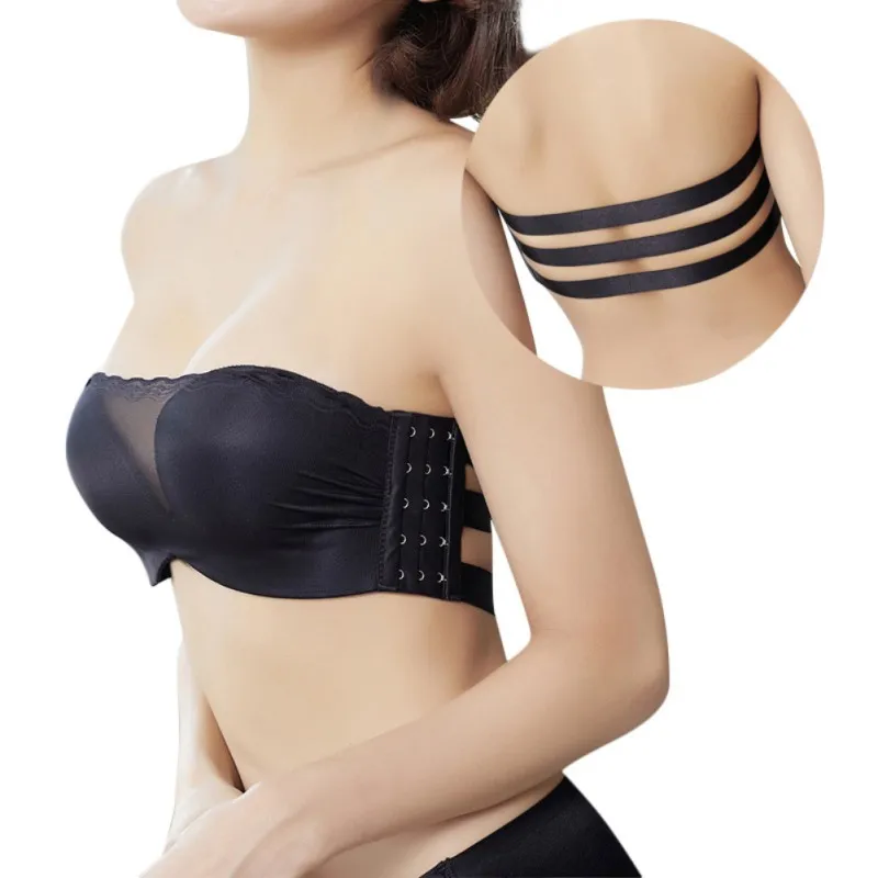 

Side Closure Lace Wireless Push Up Gather Together Bralette Five Hook-and-eye Anti-slip Backless Bra for Wedding Dress