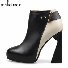 Mabaiwan deaigner странный каблук женские ботильоны Пояса из натуральной кожи botines Mujer Туфли-лодочки на высоких каблуках Короткие боты