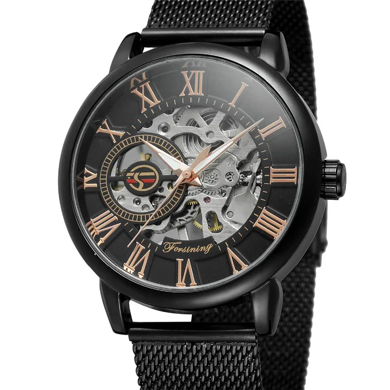 

Luxury Forsining 099 Brand Men Watches Retro Skeleton Dial Golden Stainless Steel Hand Wind Men's Mechanical Watch montre homme