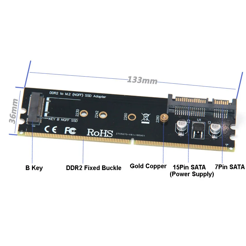 Адаптер для SSD накопителя DDR3 DDR4 DDR2 на M2 M.2 NGFF B Key карта переходника SATA 15 контактов