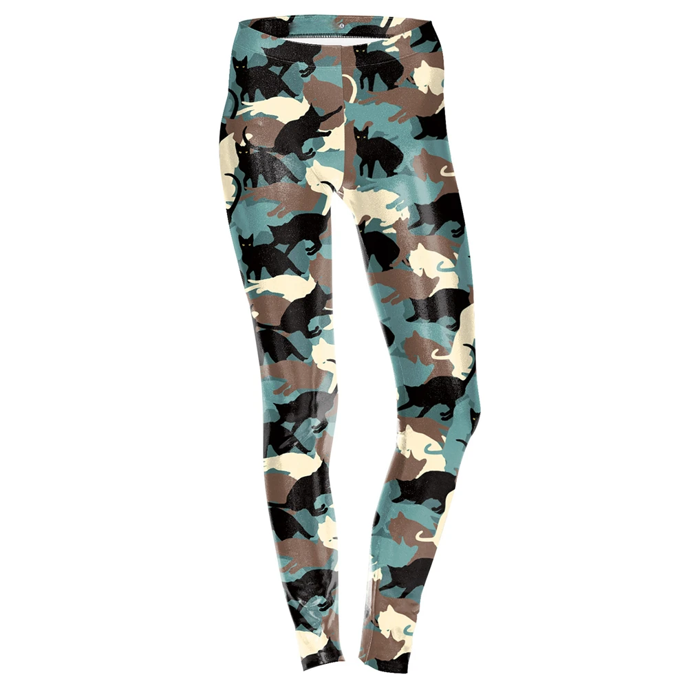 Camouflage Black Cat 3D Leggings Female Fitness Slim Pencil Pants