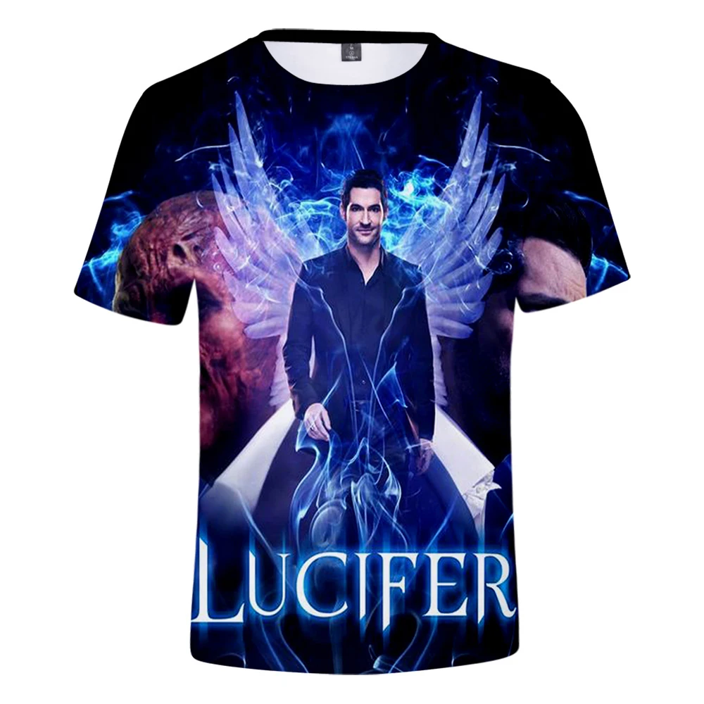 Лидер продаж ТВ серия lucifer 3D футболка с коротким рукавом мужская летняя дышащая