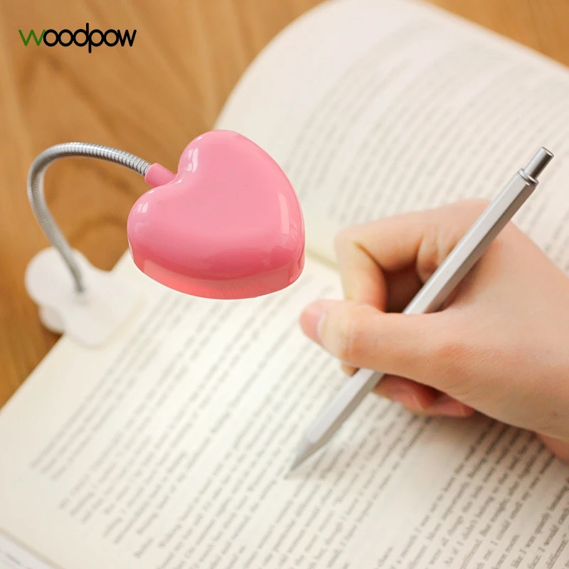  Woodpow Mini Love Heart Clip LED Book Light Lamps Reading Book Desk Lamp Keyboard Light Eyes-Protec - 32891618084