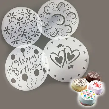 

4pcs/lot PVC Spray Mold Coffee Sugar Powder Sieve Cake Moulds Transfer Mould Cake Decorating Tools Kitchen Baking Accessories