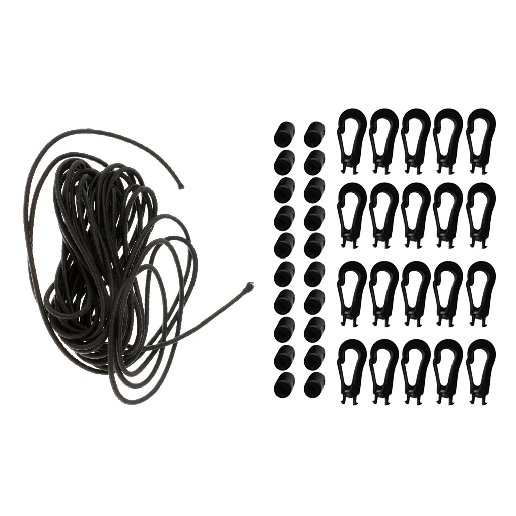 5m Tie Down Shock Bungee Cord With 20 Pcs 5mm Carabiner Hook Elastic Cord Rope End Plastic Buckle Outdoor Tools