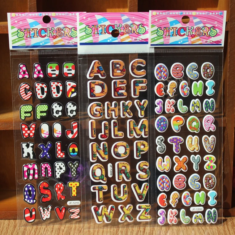 3PCS Cute Kawaii Numbers Letter Symbol Scrapbooking Bubble Puffy Sticker Emoji Teacher Reward Kids Toy Christams Gift free ship