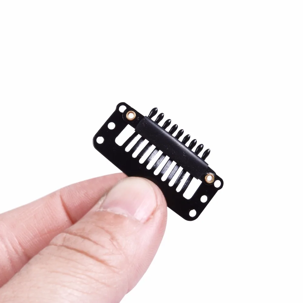 

Hot50 pcs 32mm 9-teeth Hair Extension Clips Snap Metal Clips With Silicone Back For Clip in Human Hair Extensions Wig Comb Clips