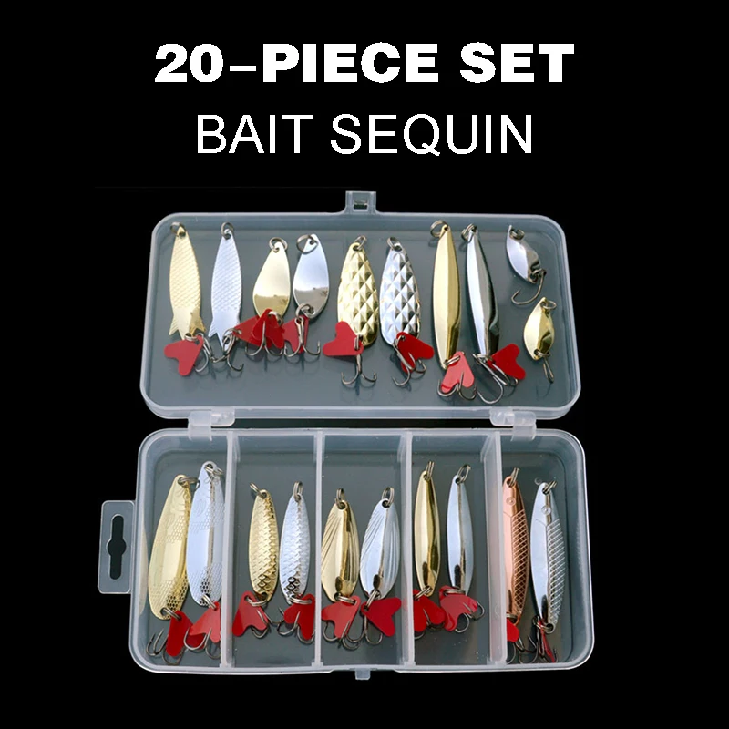 

20pcs Metal Sequin Fishing Lures Saltwater Simulation Fish Metal Hard Baits Set with Bright Color Fishing Tackle
