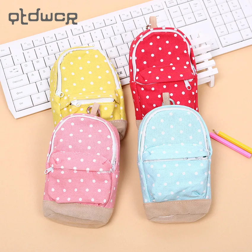 

1 PCS Kawaii Mini Colorful Dot Pattern School Bag Students Children Canvas Pen Bag Pencil Case
