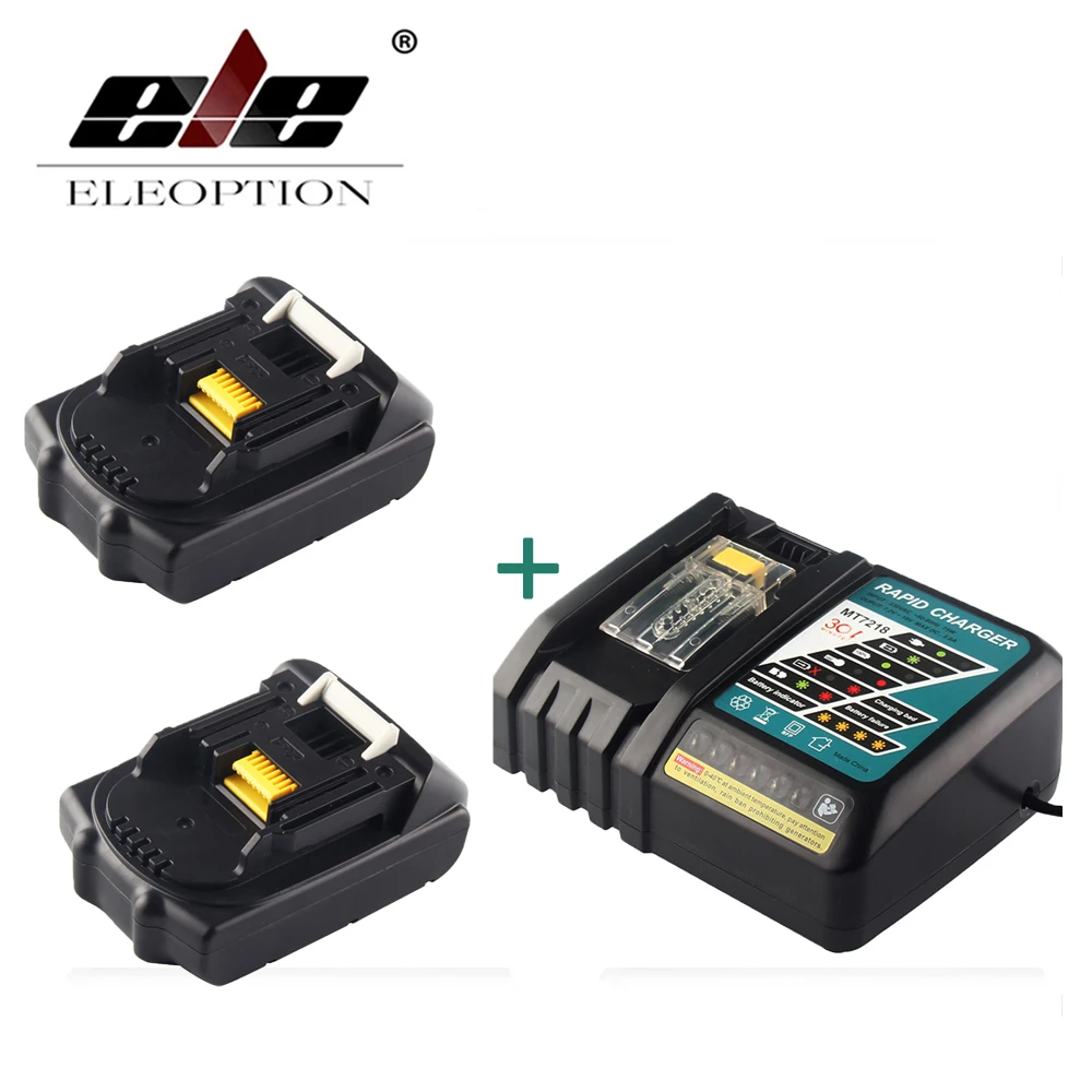 

ELEOPTION 18V 2000mAh Li-ion 2 pcs Replacement Power Tool Battery For MAKITA 194205-3 194309-1 BL1815 + 7.2V-18V Charger