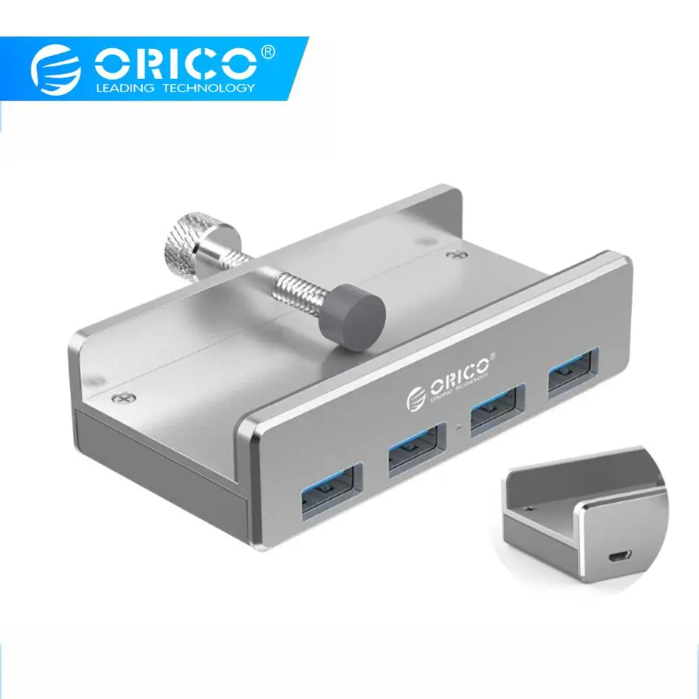 Online Divisor USB de 4 puertos ORICO HUB USB3.0 con puerto de alimentación USB tipo Clip de aluminio 5Gbps para lector de tarjetas ordenador portátil