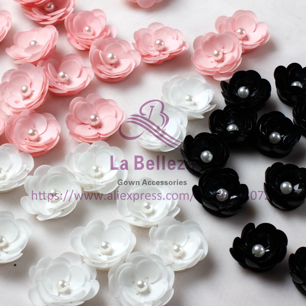 La Belleza белый/розовый/черный 3D блестки жемчужные цветы 3 см 30 шт./лот JZ1803