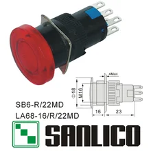 Interruptor de botão de cabeça de cogumelo iluminado xb6et la68 las1 lay16 sb6r/22md retorno momentâneo da mola 16mm