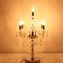 Большой 5-arm хромированная Silver Crystal Clear настольные лампы Кухня стеклянный подсвечник Свадебная Светодиодная свеча держатель лампада современный E12/e14