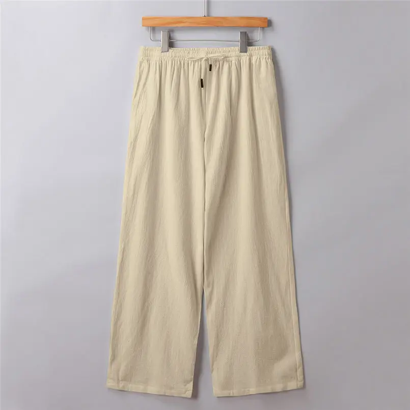 New Men Summer Fashion Trousers Linen Style Loose Casual Breathable Outdoor Solid Pants Sportswear Casual Straight Pants #4R06 (6)