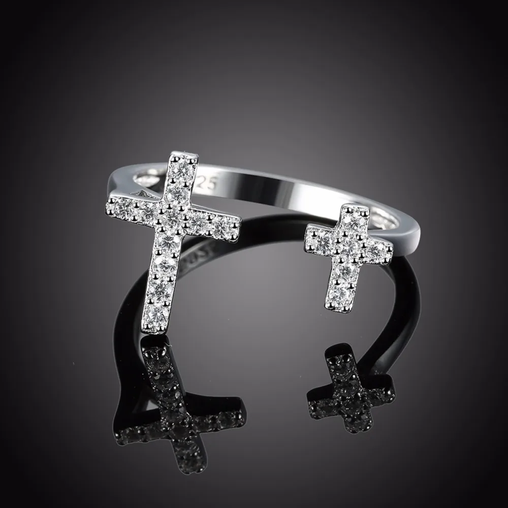 925 Sterling Silver Adjustable Ring Cross Design CZ Fashion Jewelry Party Rings For Women Gift For Christmas(JewelOra RI102655)