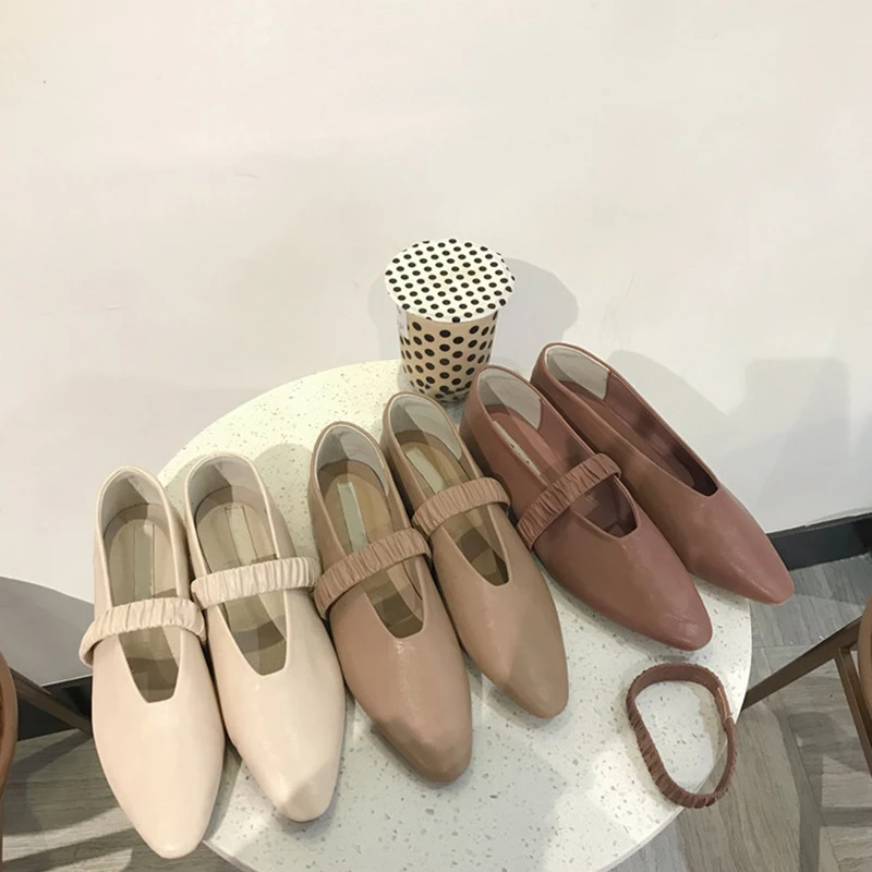 

Boussac Solid Pleated Flats Shoes Women Vintage Square Toe Ballets Flats Shoes Women Slip on Women Flats Shoes SWA0209