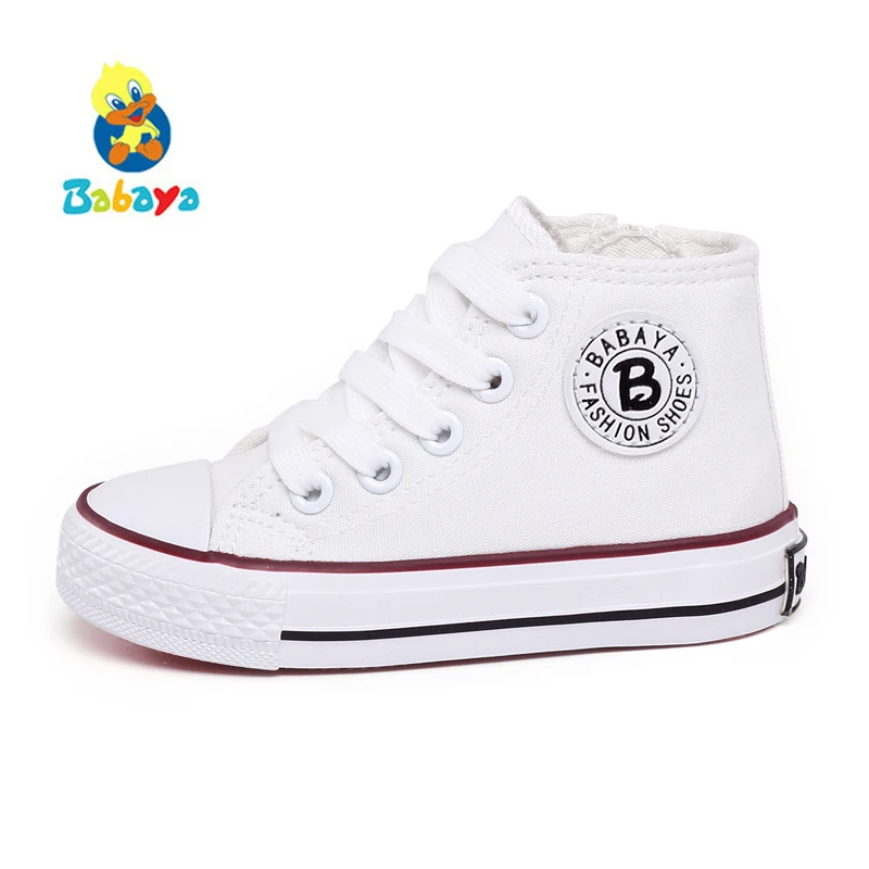 

Kids shoes for girl children canvas shoes boys sneakers 2018 Spring autumn girls shoes White High Solid fashion Children shoes