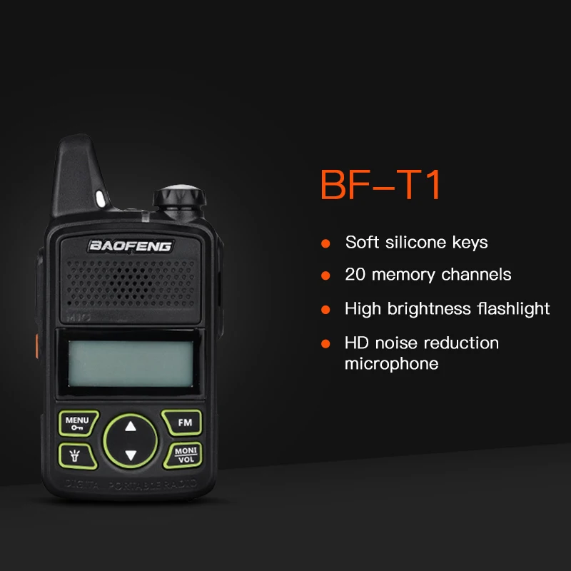 BAOFENG BF T1 Walkie Talkie мини двухстороннее радио UHF 400 470 мГц 20CH Портативный Хэм CB фонарик fm