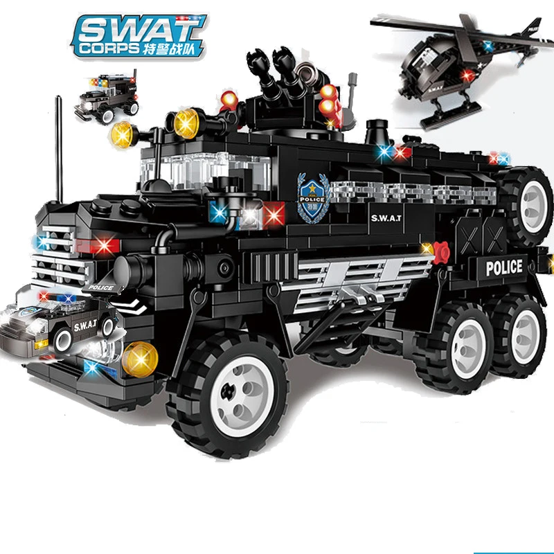 

626pcs Children's educational building blocks toy Compatible Legoings city SWAT team 6-in-1 armed combat command vehicle Bricks