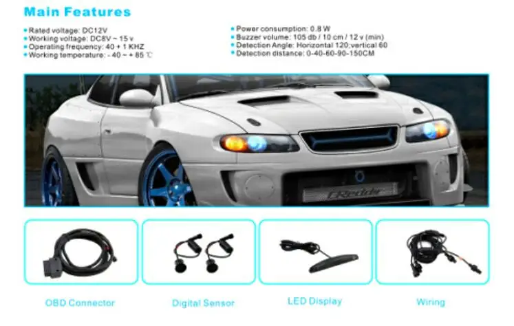 4 датчика передний датчик парковки Светодиодный дисплей OBD2 подключение светодиодный canbus парковка спереди срабатывает автоматически скорость ниже 20 км/ч
