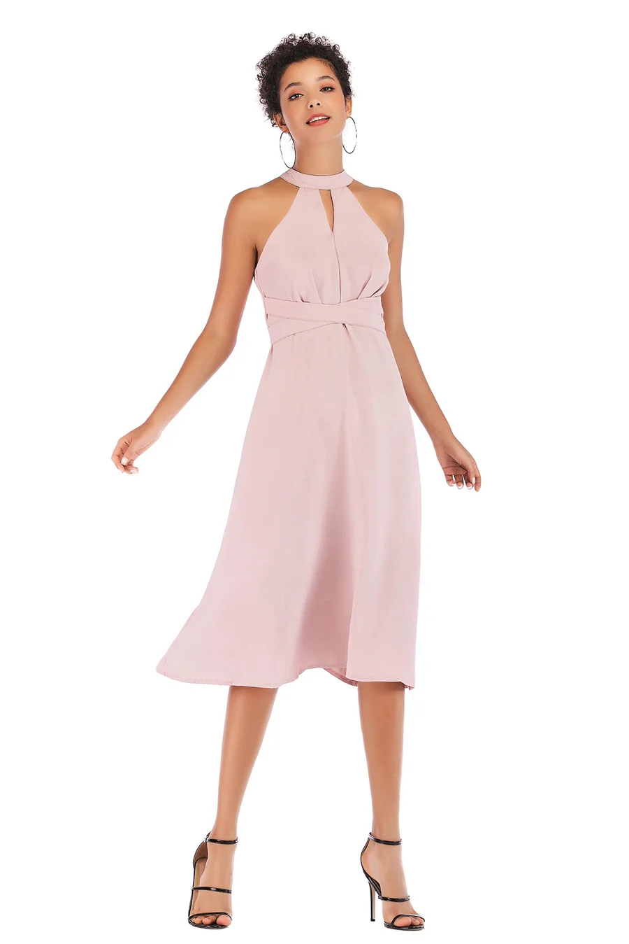 Gladiolus Sexy Halter Women Summer Dress Sleeveless Belt Tunic Pink Midi Chiffon Dress Women 2019 Ladies Party Dresses Sundress (12)