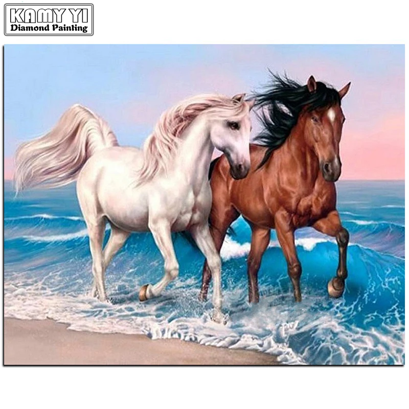 

DIY Diamond Mosaic Two horse Handmade Diamond Painting Cross Stitch Kits Diamond Embroidery Patterns Rhinestones Arts