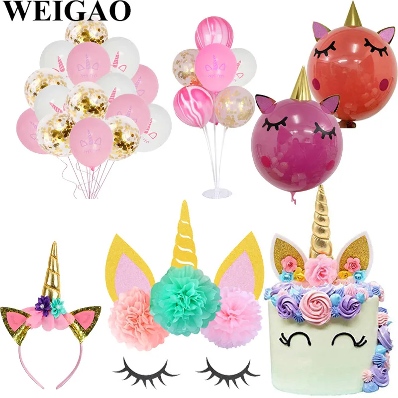 WEIGAO, единорог, вечерние аксессуары, Радужный Единорог, воздушные шары, латексный шар, для девочек, для дня рождения, Декор, единорог, повязка на голову, топперы для торта