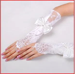 Новое поступление белого цвета и цвета слоновой кости на шнуровке свадебные женские перчатки вышито бисером с блестками с открытыми пальцами высококачественные перчатки невесты с бантом G028