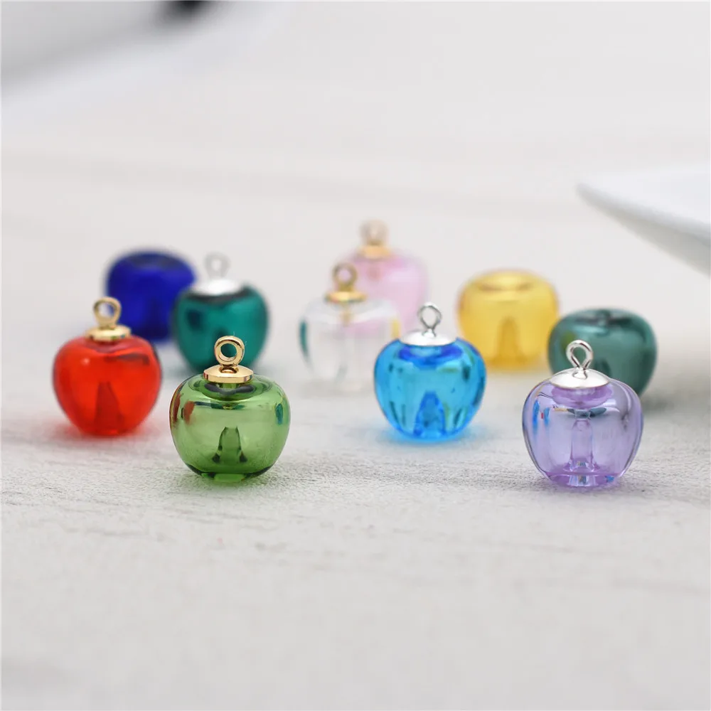 

1pcs apple Coloured glaze ball glass vial charms Diffuser Perfume Refillable Essential Oil Aromatherapy silver gold cap include