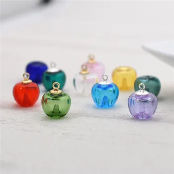 

1pcs apple Coloured glaze glass vial charms Diffuser Perfume Refillable Essential Oil Aromatherapy silver color gold color cap
