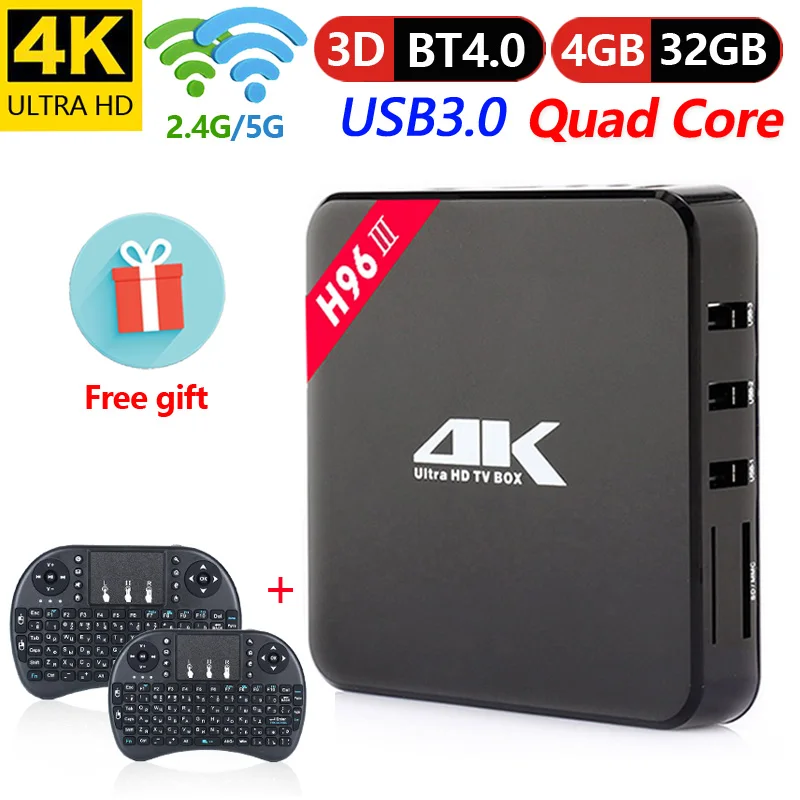 

H96 III 4g 32g Android 7.1 TV Box RK3328 Quad Core 4 k Smart TV Box 2.4 g/5g Double WiFi BT 4.0 USB3.0 Media Player Box IP TV