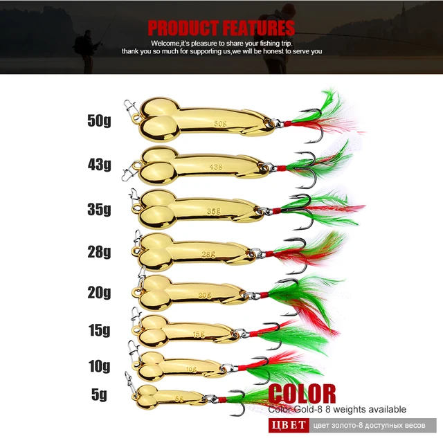 1PCS Metal Spoon Penis Fishing Lure 5g-10g-15g-20g-28g-35g-43g-50g