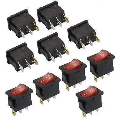 10 шт. SPDT подсвеченный красным AC 250 V/6A 125 V/10A перекидной клавишный