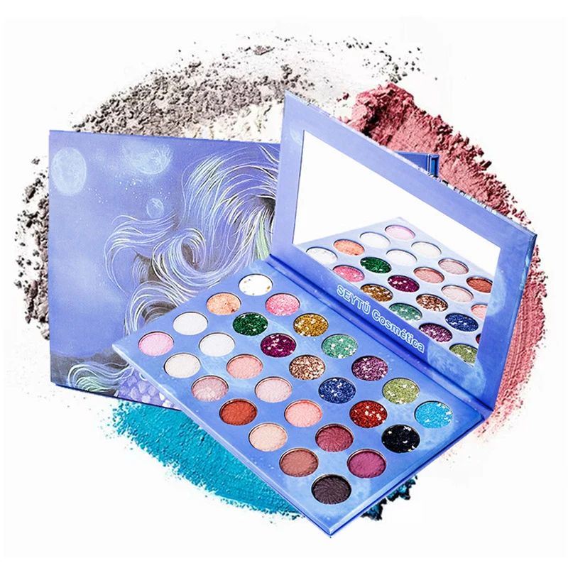 

2018 newest mermaid eye shadow big 28-color shimmer eye shadow palette waterproof long-lasting sequins eyeshadow eyes cosmetics