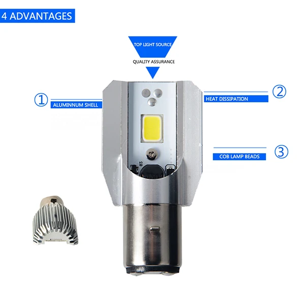 BA20D COB LED Light Bulb Motorcycle Motorbike Headlight Bulb Lamp H6 Cool White Light 800LM Plug  Play Scooter ATV (4)