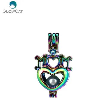 

C562 5pcs/lot Rainbow Color lovely Mom Heart Pearl Beads Cage Locket Pendant Pearl Locket Fairytale Party