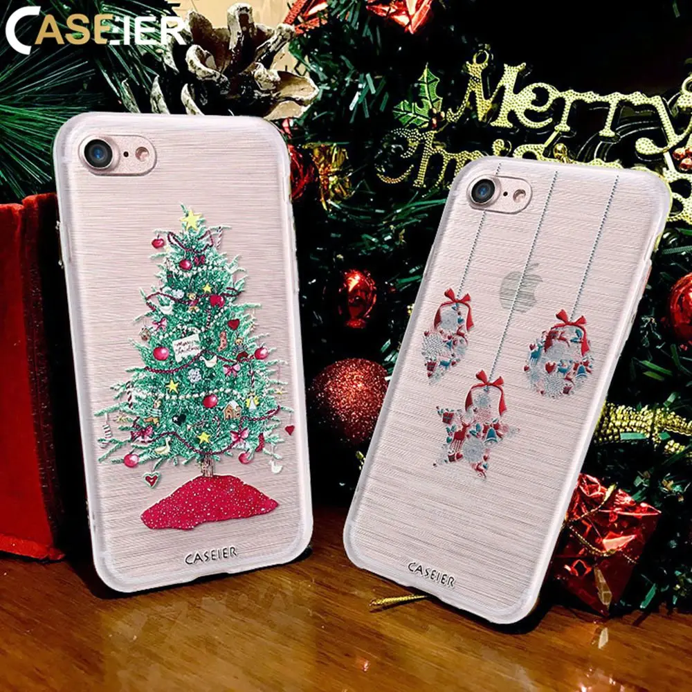 

CASEIER Christmas Case For iPhone X 6 6s 7 Plus New Year Gift Soft TPU Cover For iPhone 6 6s 8 Plus X 3D Painting Cases Fundas