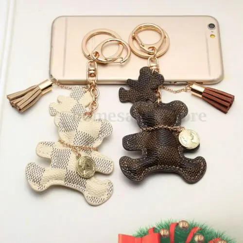 

Leather Cute Bear With Tassel Style Purse Handbag Key Phone Chain Keyring Gift