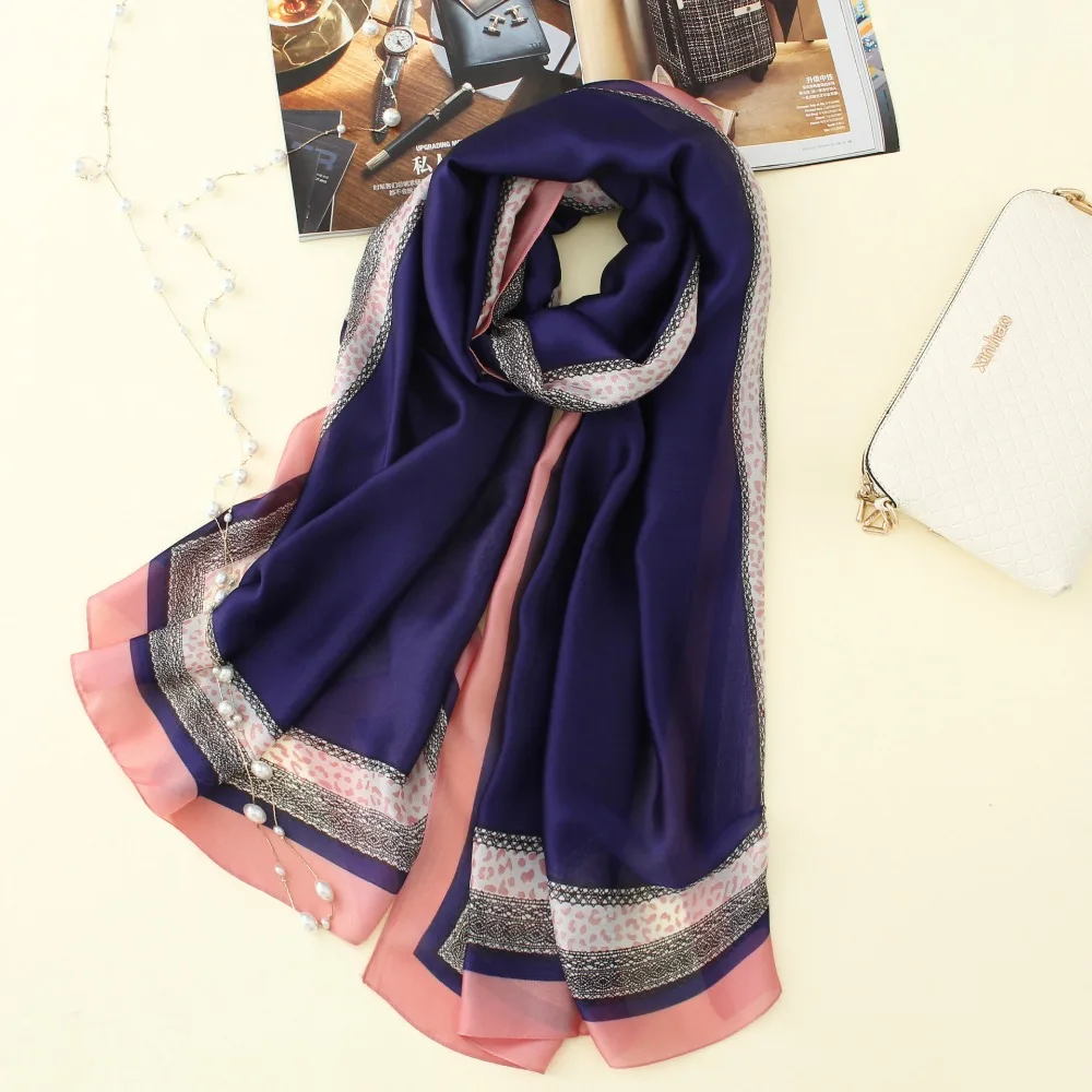 

2018 Fashion Pure Silk Scarf Women Luxury Brand Soft Plain Lace Chain Foulards Shawl Plus Size Wrap Scarves Pashmina Hijab Snood