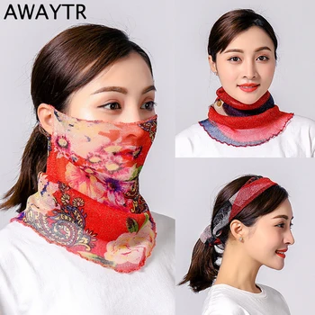 

AWAYTR New Spring Summer Chiffon Neck Collar Scarf Women Head Thin Sunscreen Variety Small Silk Scarf Mask Multi-function Scarf