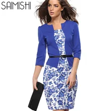Summer Dress Style Dresses Bodycon Women Fashion Sheath Sexy Office Lady Flower Patchwork Tunic Patchwork One