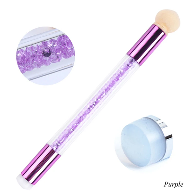 Стразы, ручки, губка, кисти для дизайна ногтей, силиконовые двухглавые градиентные кисти, ручка для ногтей, инструмент для маникюра - Цвет: Фиолетовый