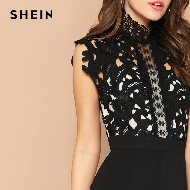 SHEIN Широкий Комбинезон С Кружевом Сексуальный Кружевной Комбинезон Женские Летние Комбинезоны Без Рукавов